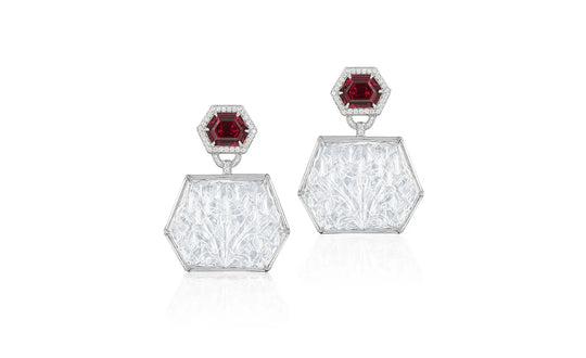 G One Garnet and Moon Quartz Carved Earrings