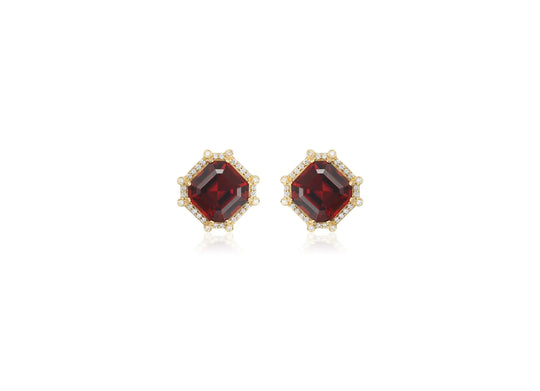 Gossip Garnet Asscher Cut Stud Earrings