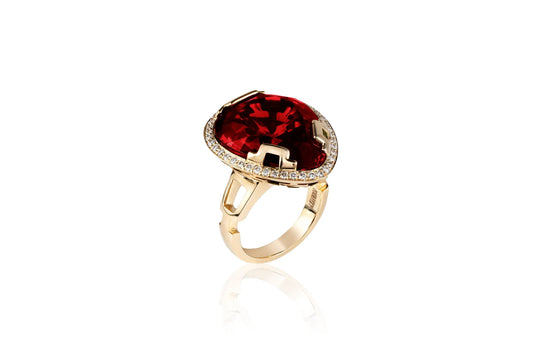 G One Pear Shape Rubellite and Diamond Ring