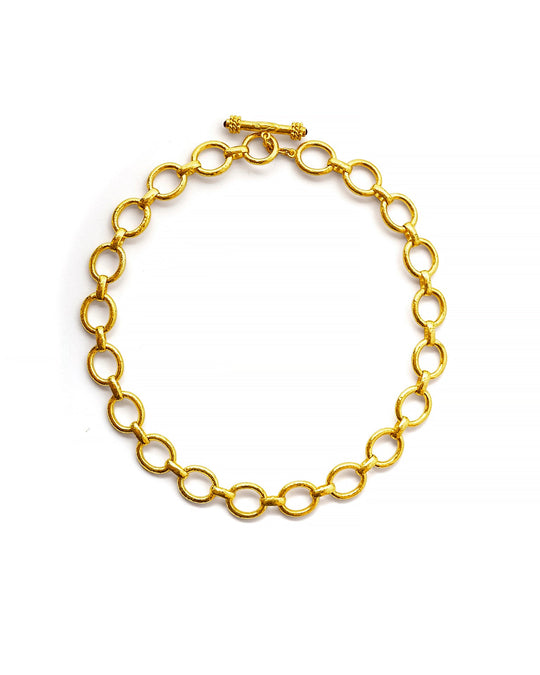 Oval Link Hammered Gold Toggle Clasp Necklace