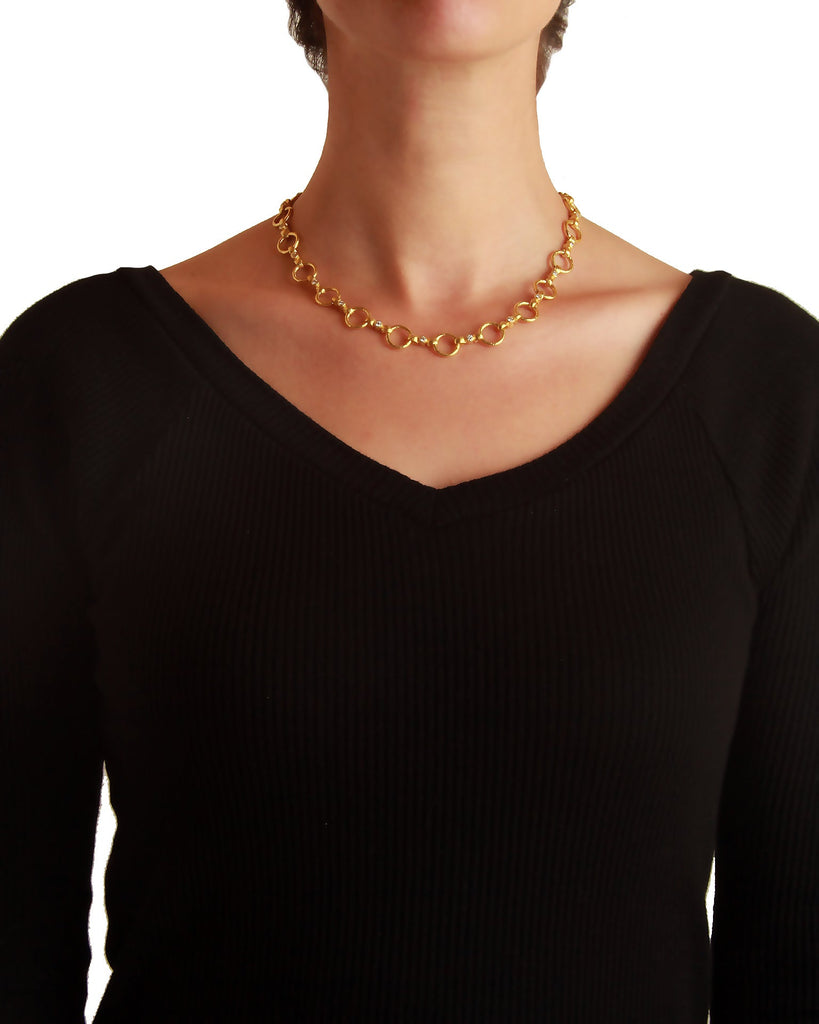 Hammered Gold Diamond Celtic Link Necklace Elizabeth Locke Collection