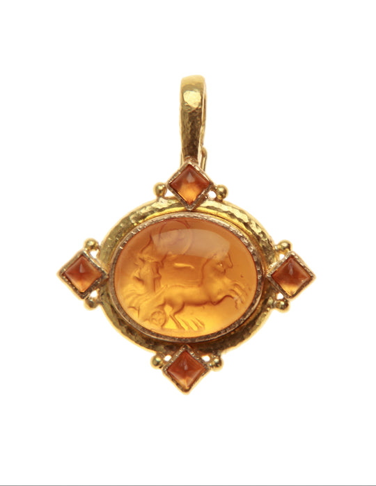 Light Amber Venetian Glass Intaglio Goddess with Chariot Pendant