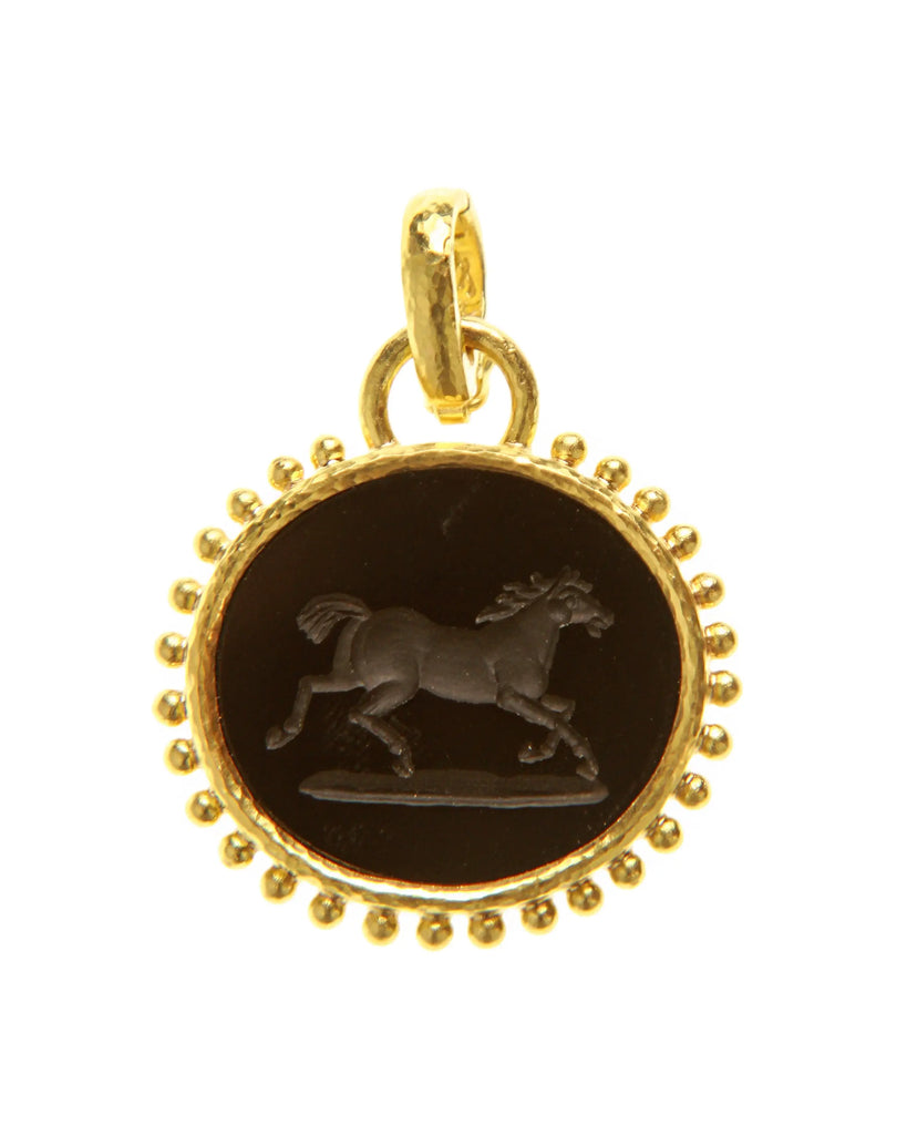 Onyx and Granulation Running Horse Intaglio Pendant Elizabeth Locke Collection