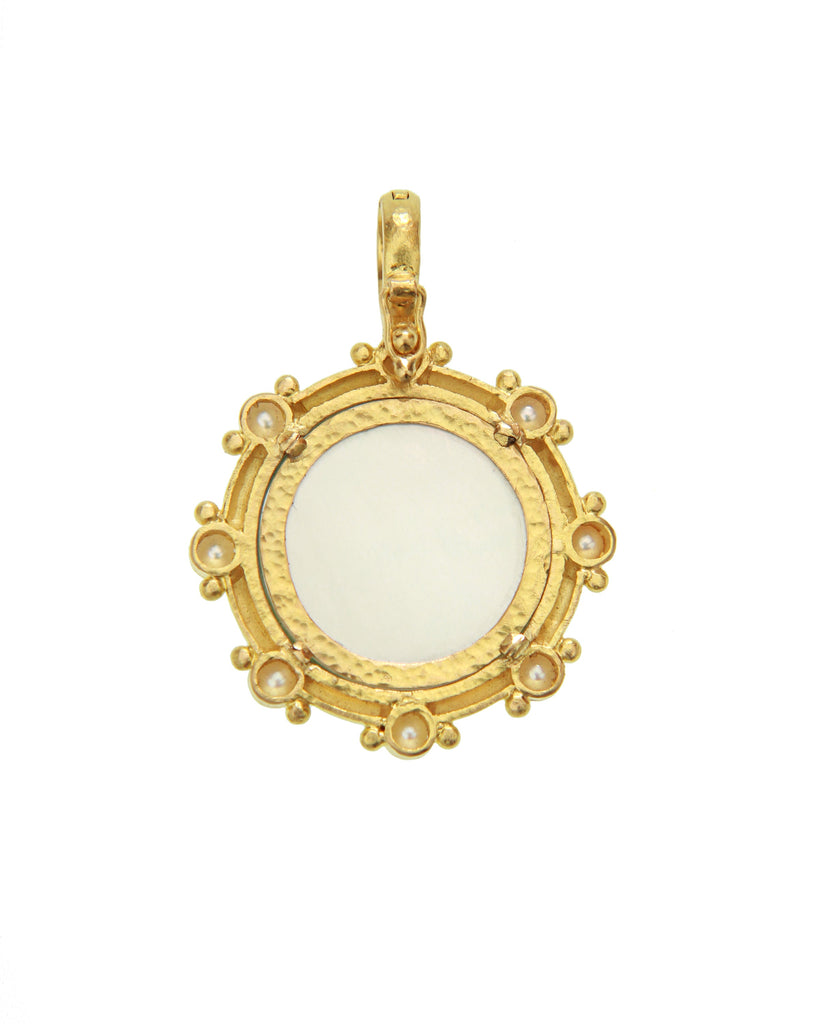 Aqua Venetian Glass Elephant Intaglio and Pearl Pendant Elizabeth Locke Collection