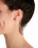 Sleeping Beauty turquoise and 19k yellow gold granulation stud earring shown on ear