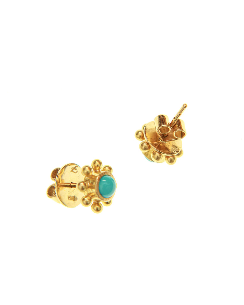 Sleeping Beauty turquoise and 19k yellow gold stud earrings with butterfly backs