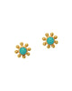 Sleeping Beauty turquoise and 19k yellow gold granulation stud earrings, front view